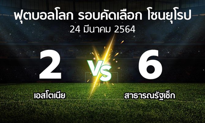 ผลบอล : เอสโตเนีย vs สาธารณรัฐเช็ก (ฟุตบอลโลก-รอบคัดเลือก-โซนยุโรป 2021-2022)