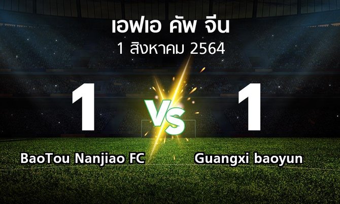 ผลบอล : BaoTou Nanjiao FC vs Guangxi baoyun (เอฟเอ-คัพ-จีน 2021-2022)