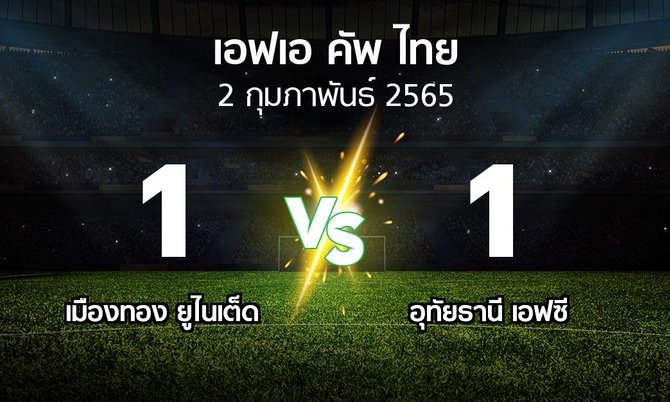 ผลบอล : เมืองทอง ยูไนเต็ด vs อุทัยธานี เอฟซี (ไทยเอฟเอคัพ 2021-2022)