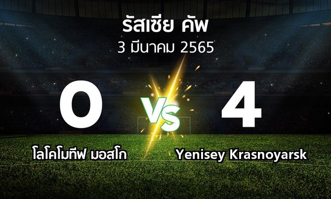 ผลบอล : โลโคโมทีฟ มอสโก vs Yenisey Krasnoyarsk (รัสเซีย-คัพ 2021-2022)