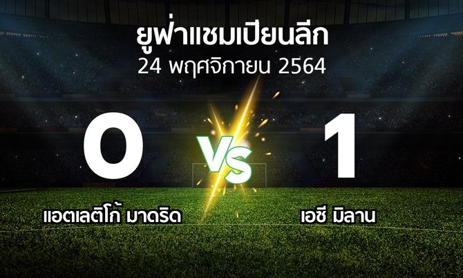 ผลบอล : แอต.มาดริด vs เอซี มิลาน (ยูฟ่า แชมเปียนส์ลีก 2021-2022)