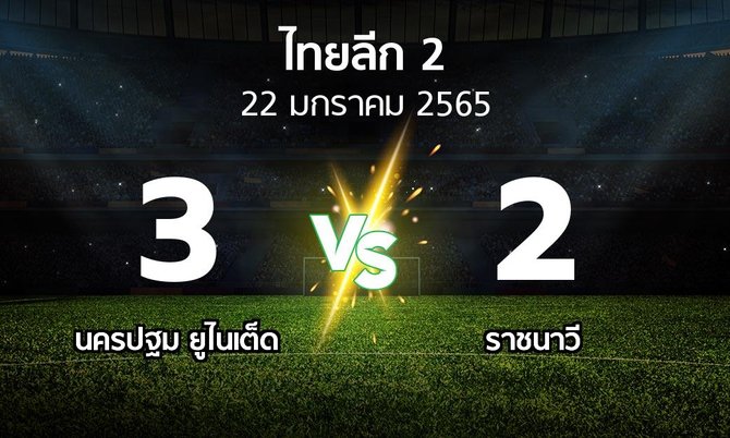 ผลบอล : นครปฐม ยูไนเต็ด vs ราชนาวี (ไทยลีก 2 2021-2022)