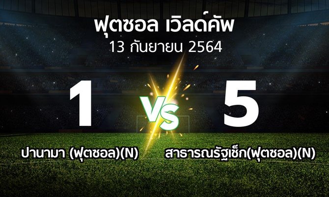 ผลบอล : ปานามา (ฟุตซอล)(N) vs สาธารณรัฐเช็ก(ฟุตซอล)(N) (ฟุตซอล-เวิลด์คัพ 2021)