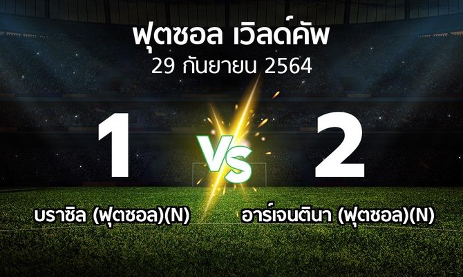 ผลบอล : บราซิล (ฟุตซอล)(N) vs อาร์เจนตินา (ฟุตซอล)(N) (ฟุตซอล-เวิลด์คัพ 2021)