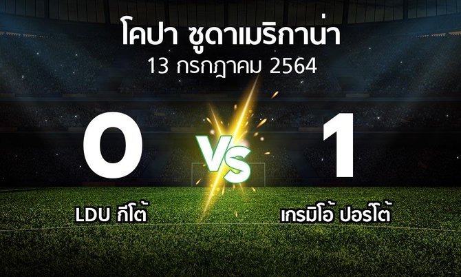 ผลบอล : LDU กีโต้ vs เกรมิโอ้ ปอร์โต้ (โคปา-ซูดาเมริกาน่า 2021)