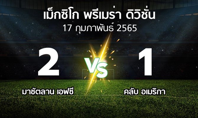 ผลบอล : มาซัตลาน เอฟซี vs คลับ อเมริกา (เม็กซิโก-พรีเมร่า-ดิวิชั่น 2022-2023)