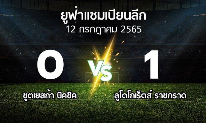 ผลบอล : ซูตเยสก้า นิคซิค vs ลูโดโกเร็ตส์ (ยูฟ่า แชมเปียนส์ลีก 2022-2023)