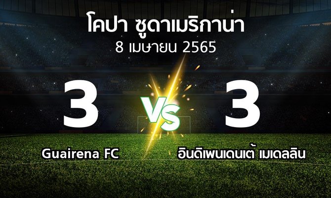 ผลบอล : Guairena FC vs อินดิเพนเดนเต้ เมเดลลิน (โคปา-ซูดาเมริกาน่า 2022)