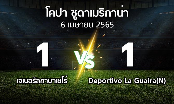 ผลบอล : เจเนอรัลกาบาเยโร่ vs Deportivo La Guaira(N) (โคปา-ซูดาเมริกาน่า 2022)