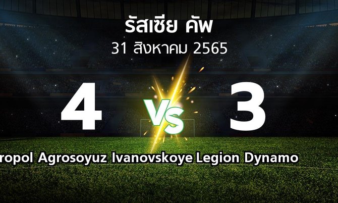 ผลบอล : Stavropol Agrosoyuz Ivanovskoye vs Legion Dynamo (รัสเซีย-คัพ 2022-2023)