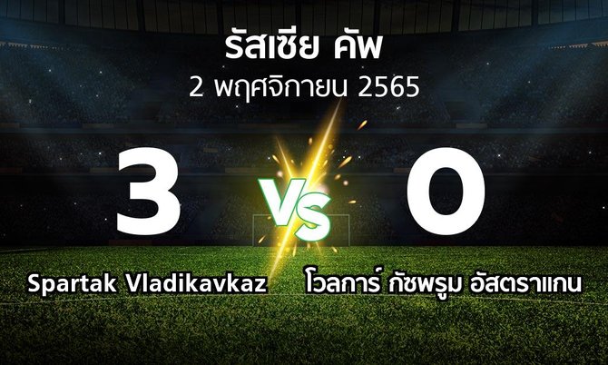 ผลบอล : Spartak Vladikavkaz vs โวลการ์ กัซพรูม อัสตราแกน (รัสเซีย-คัพ 2022-2023)