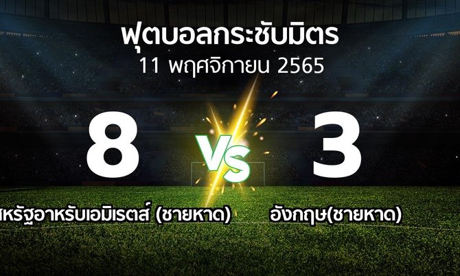 โปรแกรมบอล : สหรัฐอาหรับเอมิเรตส์ (ชายหาด) vs อังกฤษ(ชายหาด) (ฟุตบอลกระชับมิตร)