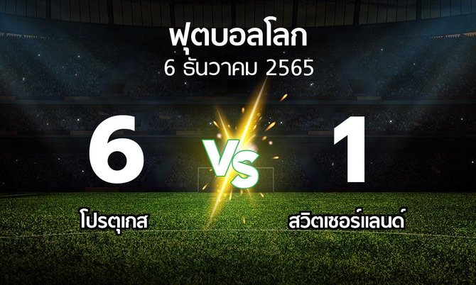 ผลบอล : โปรตุเกส vs สวิตเซอร์แลนด์ (ฟุตบอลโลก 2022)