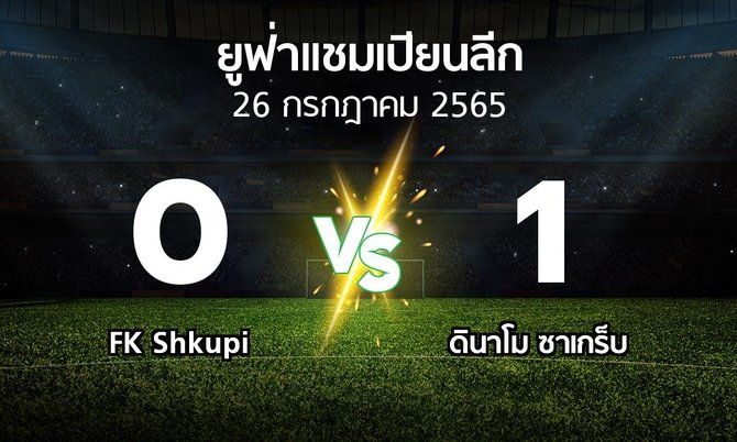 ผลบอล : FK Shkupi vs ดินาโม ซาเกร็บ (ยูฟ่า แชมเปียนส์ลีก 2022-2023)