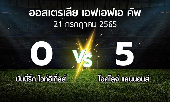 ผลบอล : บันนี่ริ๊ก ไวท์อีเกิ้ลส์ vs โอคไลจ์ แคนนอนส์ (ออสเตรเลีย-เอฟเอฟเอ-คัพ 2022)