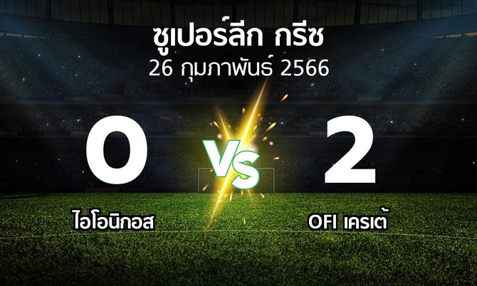 ผลบอล : ไอโอนิกอส vs OFI (ซูเปอร์ลีก-กรีซ 2022-2023)