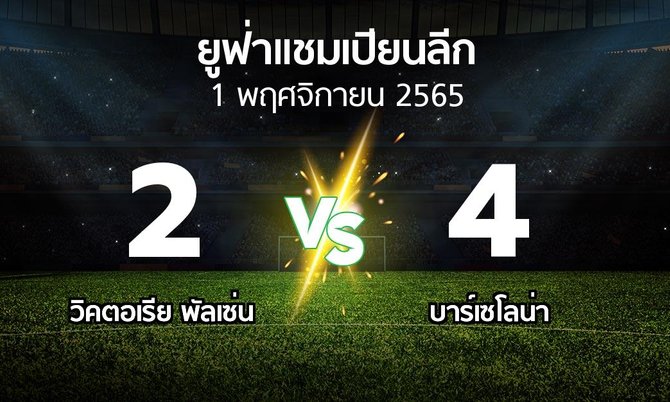 ผลบอล : พัลเซ่น vs บาร์เซโลน่า (ยูฟ่า แชมเปียนส์ลีก 2022-2023)