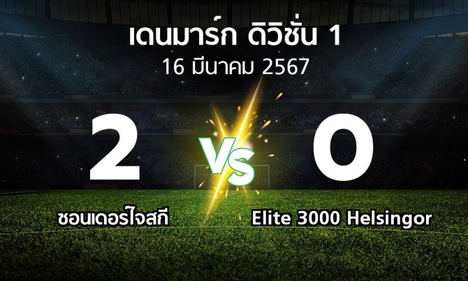 ผลบอล : ซอนเดอร์ไจสกี vs Elite 3000 Helsingor (เดนมาร์ก-ดิวิชั่น-1 2023-2024)