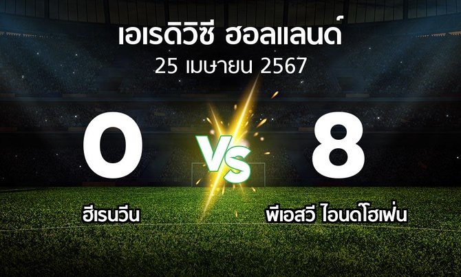 ผลบอล : ฮีเรนวีน vs พีเอสวี (เอเรดิวิซี่ ฮอลแลนด์ 2023-2024)