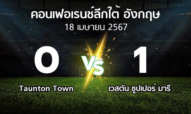 ผลบอล : Taunton Town vs เวสตัน ซูปเปอร์ มารี (คอนเฟอเรนช์ลีกใต้อังกฤษ 2023-2024)