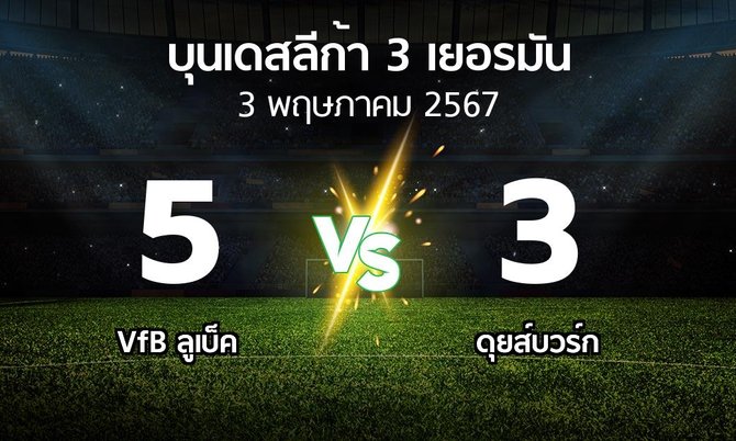 ผลบอล : VfB ลูเบ็ค vs ดุยส์บวร์ก (บุนเดสลีก้า-3-เยอรมัน 2023-2024)