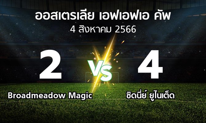 ผลบอล : Broadmeadow Magic vs ซิดนี่ย์ ยูไนเต็ด (ออสเตรเลีย-เอฟเอฟเอ-คัพ 2023)
