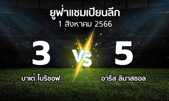 ผลบอล : บาเต้ฯ vs อาริส ลิมาสซอล (ยูฟ่า แชมเปียนส์ลีก 2023-2024)