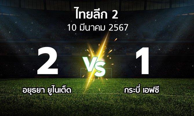 ผลบอล : อยุธยา ยูไนเต็ด vs กระบี่ เอฟซี (ไทยลีก 2 2023-2024)