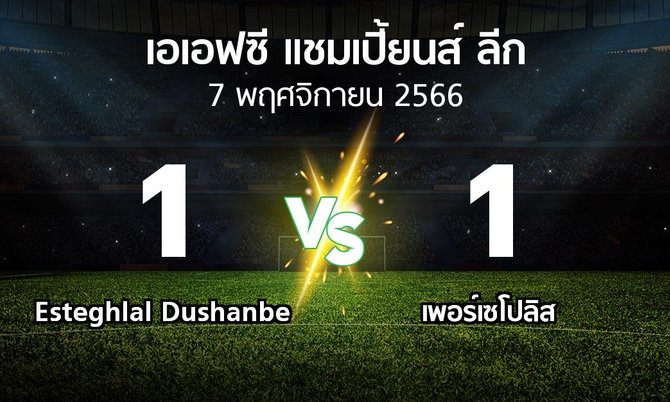 ผลบอล : Esteghlal Dushanbe vs เพอร์เซโปลิส (เอเอฟซีแชมเปี้ยนส์ลีก 2023-2024)
