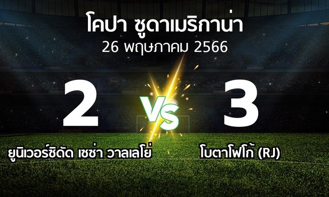 ผลบอล : ยูนิเวอร์ซิดัด เซซ่า วาลเลโย่ vs โบตาโฟโก้ (RJ) (โคปา-ซูดาเมริกาน่า 2023)