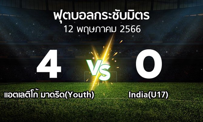 โปรแกรมบอล : แอตเลติโก้ มาดริด(Youth) vs India(U17) (ฟุตบอลกระชับมิตร)
