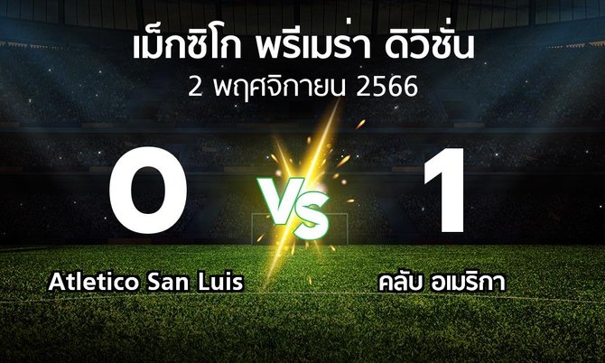 ผลบอล : Atletico San Luis vs คลับ อเมริกา (เม็กซิโก-พรีเมร่า-ดิวิชั่น 2023-2024)