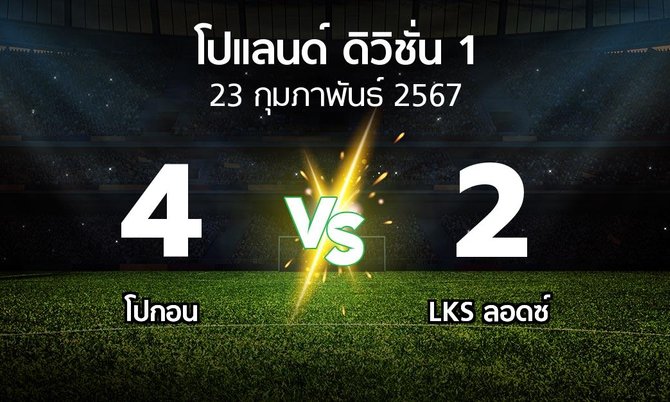 ผลบอล : โปกอน vs ลอดซ์ (โปแลนด์-ดิวิชั่น-1 2023-2024)