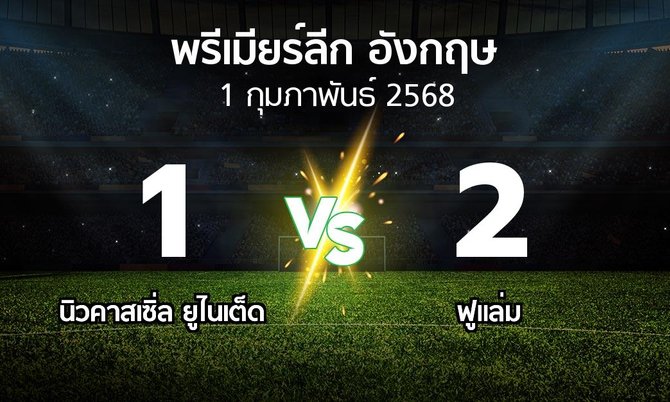 ผลบอล : นิวคาสเซิ่ล ยูไนเต็ด vs ฟูแล่ม (พรีเมียร์ลีก 2024-2025)