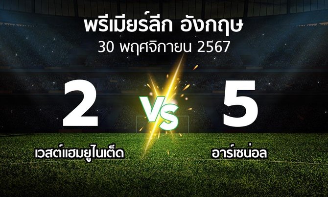 ผลบอล : เวสต์แฮม vs อาร์เซน่อล (พรีเมียร์ลีก 2024-2025)