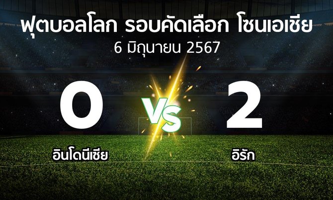 ผลบอล : อินโดนีเซีย vs อิรัก (ฟุตบอลโลก-รอบคัดเลือก-โซนเอเชีย 2023-2025)