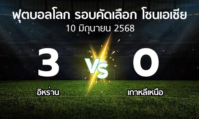 ผลบอล : อิหร่าน vs เกาหลีเหนือ (ฟุตบอลโลก-รอบคัดเลือก-โซนเอเชีย 2023-2025)