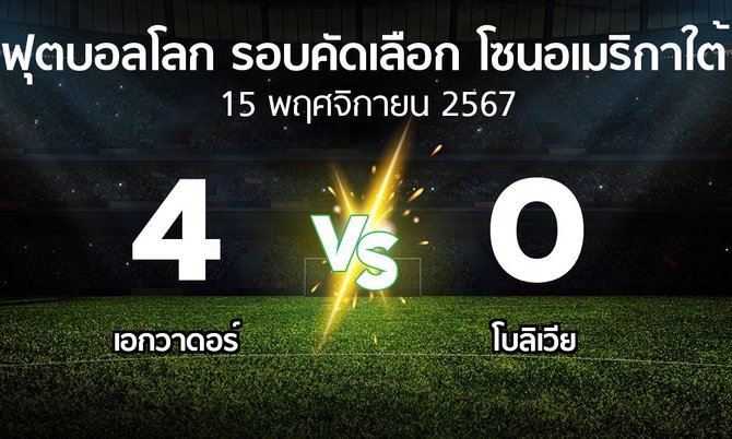ผลบอล : เอกวาดอร์ vs โบลิเวีย (ฟุตบอลโลก-รอบคัดเลือก-โซนอเมริกาใต้ 2023-2025)