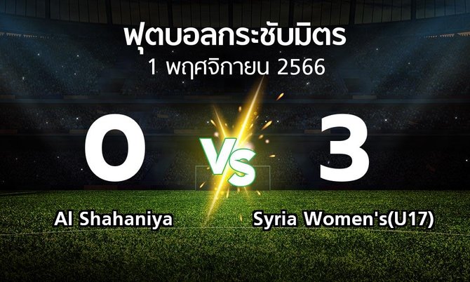 ผลบอล : Al Shahaniya vs Syria Women's(U17) (ฟุตบอลกระชับมิตร)