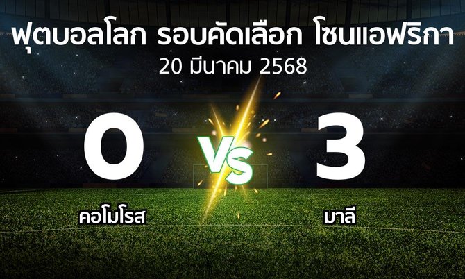 ผลบอล : คอโมโรส vs มาลี (ฟุตบอลโลก-รอบคัดเลือก-โซนแอฟริกา 2023-2025)
