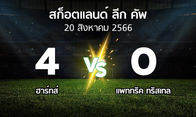 ผลบอล : ฮาร์ทส์ vs แพททริค ทริสเทล (สก็อตแลนด์-ลีก-คัพ 2023)