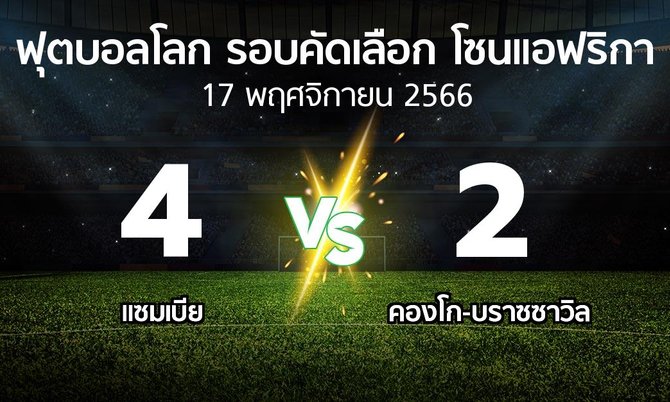 ผลบอล : แซมเบีย vs คองโก-บราซซาวิล (ฟุตบอลโลก-รอบคัดเลือก-โซนแอฟริกา 2023-2025)