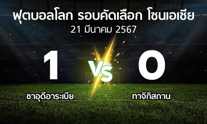 ผลบอล : ซาอุดีอาระเบีย vs ทาจิกิสถาน (ฟุตบอลโลก-รอบคัดเลือก-โซนเอเชีย 2023-2026)