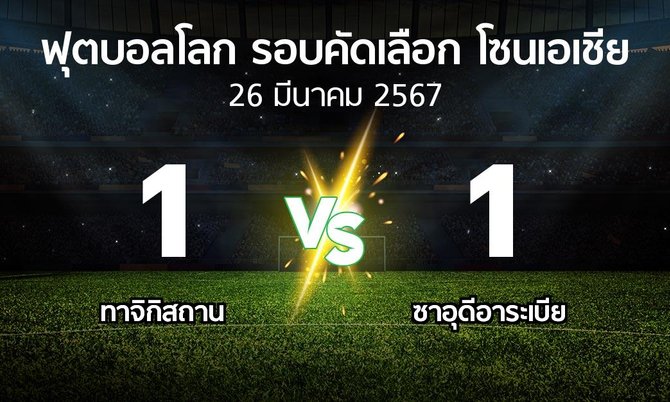 ผลบอล : ทาจิกิสถาน vs ซาอุดีอาระเบีย (ฟุตบอลโลก-รอบคัดเลือก-โซนเอเชีย 2023-2026)