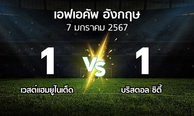 ผลบอล : เวสต์แฮม vs บริสตอล ซิตี้ (เอฟเอ คัพ 2023-2024)