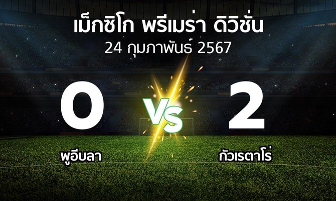 ผลบอล : พูอีบลา vs กัวเรตาโร่ (เม็กซิโก-พรีเมร่า-ดิวิชั่น 2023-2024)