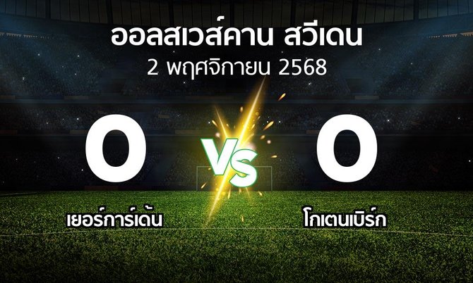 ผลบอล : เยอร์การ์เด้น vs โกเตนเบิร์ก (ออลสเวส์คาน สวีเดน 2025)