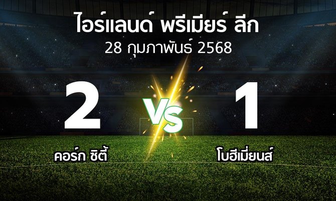 ผลบอล : คอร์ก ซิตี้ vs โบฮีเมี่ยนส์ (ไอร์แลนด์-พรีเมียร์-ลีก 2025)