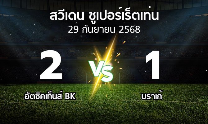 ผลบอล : อัตซิคเท็นส์ BK vs บราเก้ (สวีเดน-ซูเปอร์เร็ตเท่น 2025)