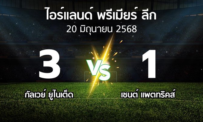 ผลบอล : กัลเวย์ ยูไนเต็ด vs เซนต์ แพตทริคส์ (ไอร์แลนด์-พรีเมียร์-ลีก 2025)